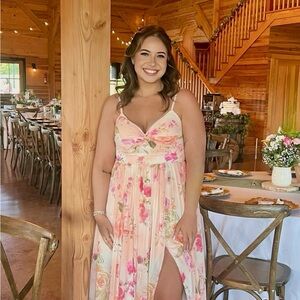 Floral Pink Maxi Bridesmaid Dress - Azazie Zeya